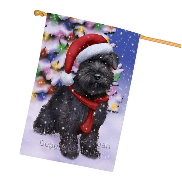 Winterland Wonderland Schnauzer Dog In Christmas Holiday Scenic Background  House Flag FLG53612