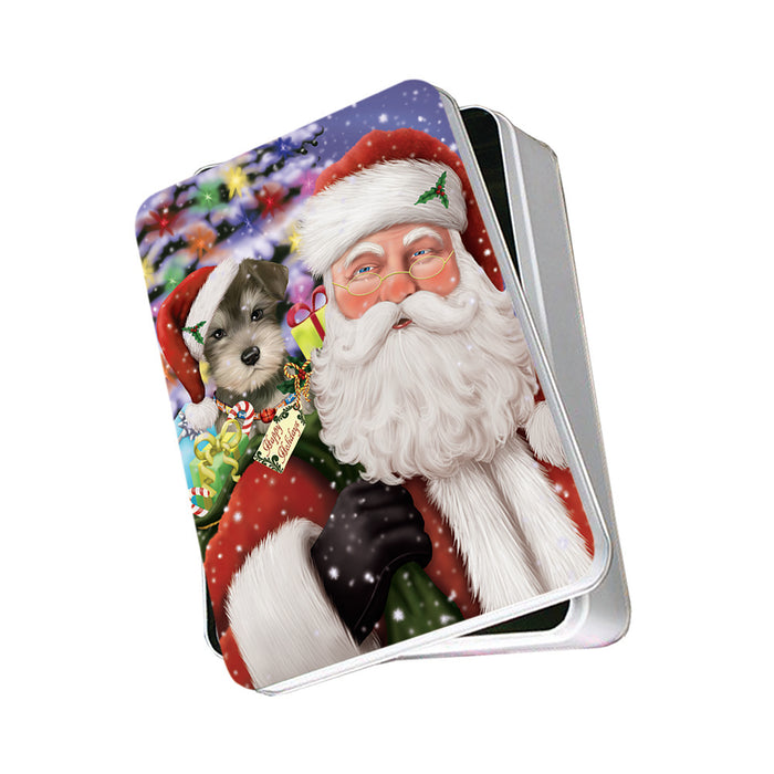 Santa Carrying Schnauzer Dog and Christmas Presents Photo Storage Tin PITN53954