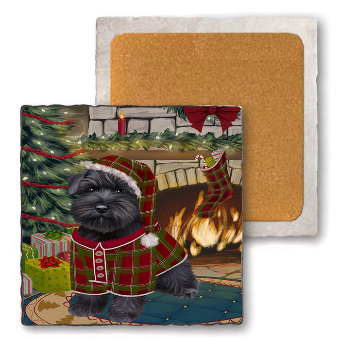 The Stocking was Hung Schnauzer Dog Set of 4 Natural Stone Marble Tile Coasters MCST50598