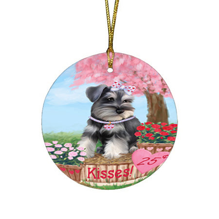 Rosie 25 Cent Kisses Schnauzer Dog Round Flat Christmas Ornament RFPOR56373