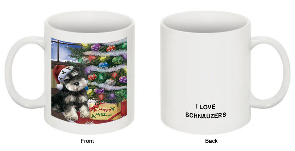 Christmas Happy Holidays Schnauzer Dog with Tree and Presents Coffee Mug MUG49251