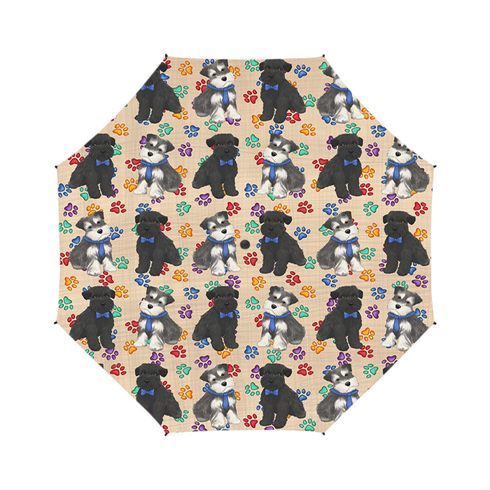 Rainbow Paw Print Schnauzer Dogs Blue Semi-Automatic Foldable Umbrella