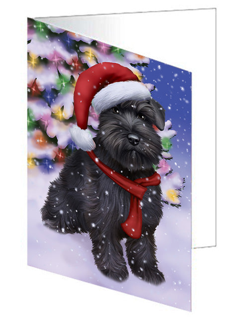 Winterland Wonderland Schnauzer Dog In Christmas Holiday Scenic Background  Handmade Artwork Assorted Pets Greeting Cards and Note Cards with Envelopes for All Occasions and Holiday Seasons GCD64271