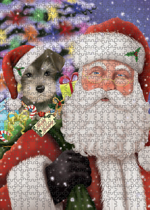 Santa Carrying Schnauzer Dog and Christmas Presents Puzzle with Photo Tin PUZL83200