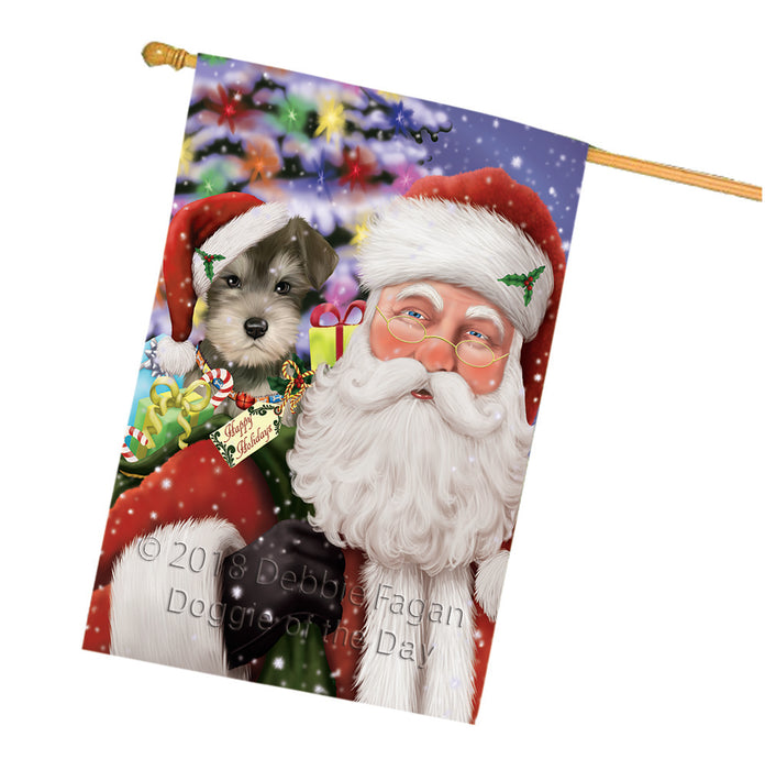 Santa Carrying Schnauzer Dog and Christmas Presents House Flag FLG54209