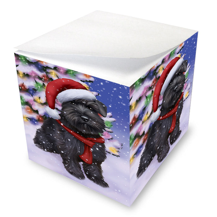 Winterland Wonderland Schnauzer Dog In Christmas Holiday Scenic Background Note Cube NOC53414