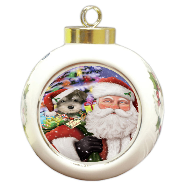 Santa Carrying Schnauzer Dog and Christmas Presents Round Ball Christmas Ornament RBPOR54011