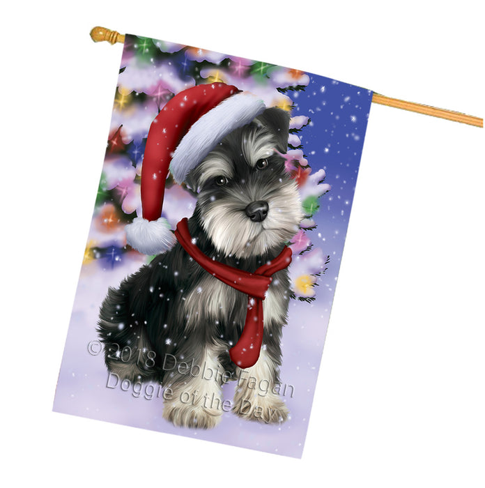 Winterland Wonderland Schnauzer Dog In Christmas Holiday Scenic Background  House Flag FLG53613