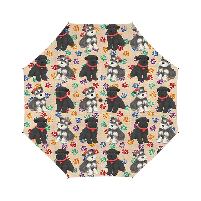 Rainbow Paw Print Schnauzer Dogs Red Semi-Automatic Foldable Umbrella