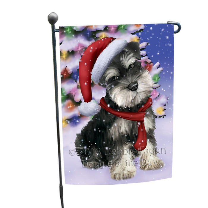 Winterland Wonderland Schnauzer Dog In Christmas Holiday Scenic Background  Garden Flag GFLG53477