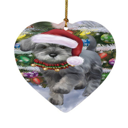 Trotting in the Snow Schnauzer Dog Heart Christmas Ornament HPOR55813