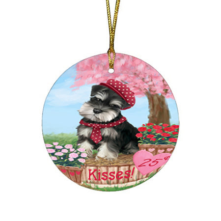 Rosie 25 Cent Kisses Schnauzer Dog Round Flat Christmas Ornament RFPOR56374