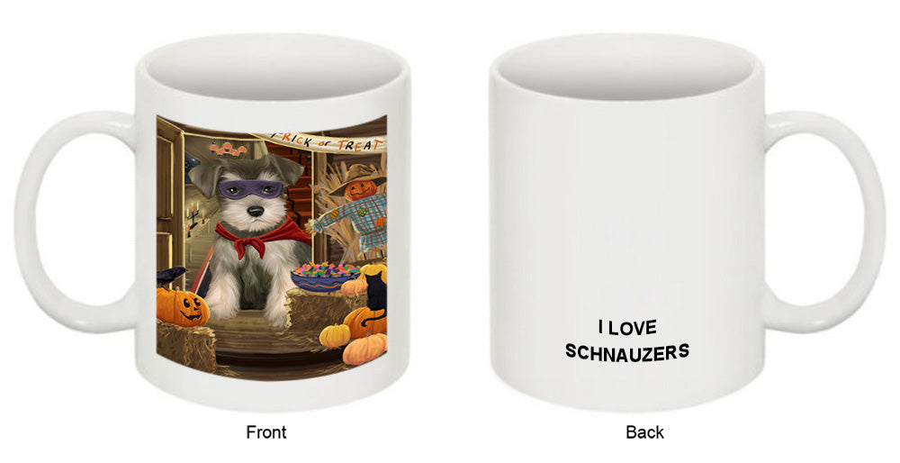 Enter at Own Risk Trick or Treat Halloween Schnauzer Dog Coffee Mug MUG48663