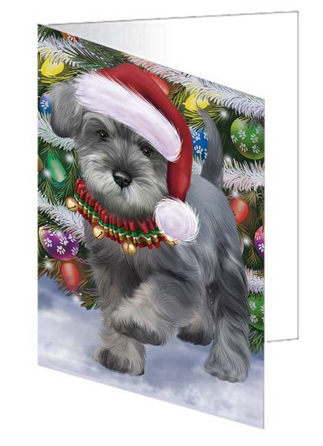 Trotting in the Snow Schnauzer Dog Handmade Artwork Assorted Pets Greeting Cards and Note Cards with Envelopes for All Occasions and Holiday Seasons GCD70886