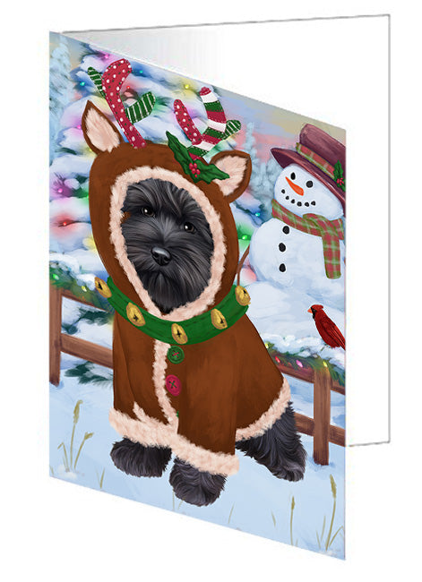Christmas Gingerbread House Candyfest Schnauzer Dog Handmade Artwork Assorted Pets Greeting Cards and Note Cards with Envelopes for All Occasions and Holiday Seasons GCD74114