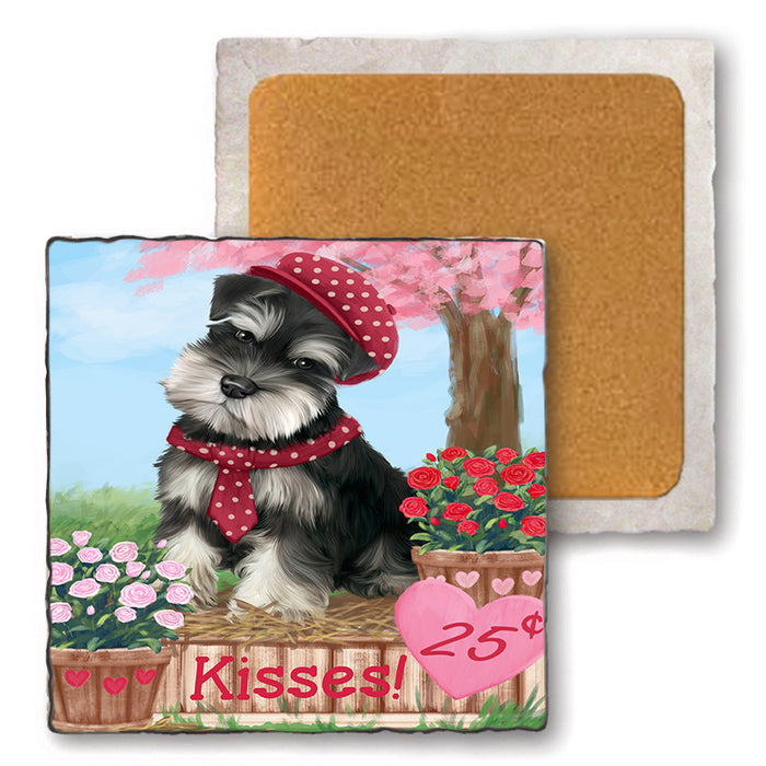 Rosie 25 Cent Kisses Schnauzer Dog Set of 4 Natural Stone Marble Tile Coasters MCST51018