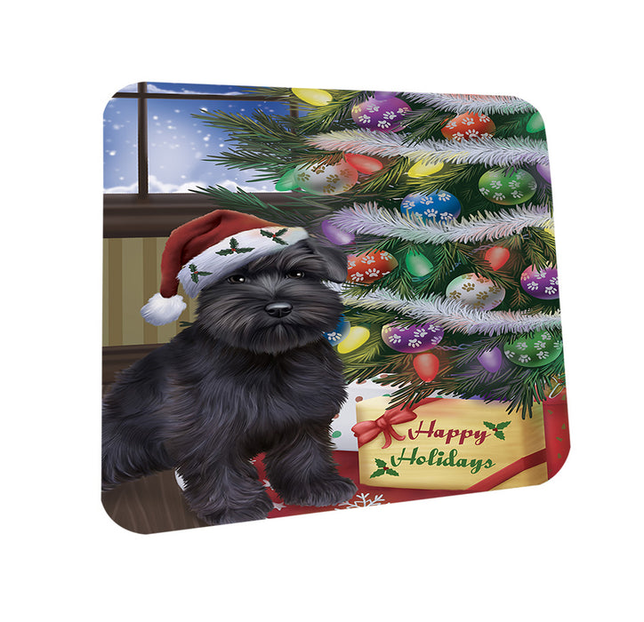 Christmas Happy Holidays Schnauzer Dog with Tree and Presents Coasters Set of 4 CST53812