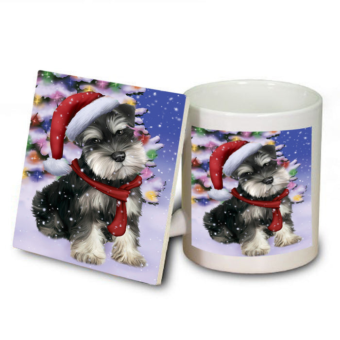 Winterland Wonderland Schnauzer Dog In Christmas Holiday Scenic Background  Mug and Coaster Set MUC53407