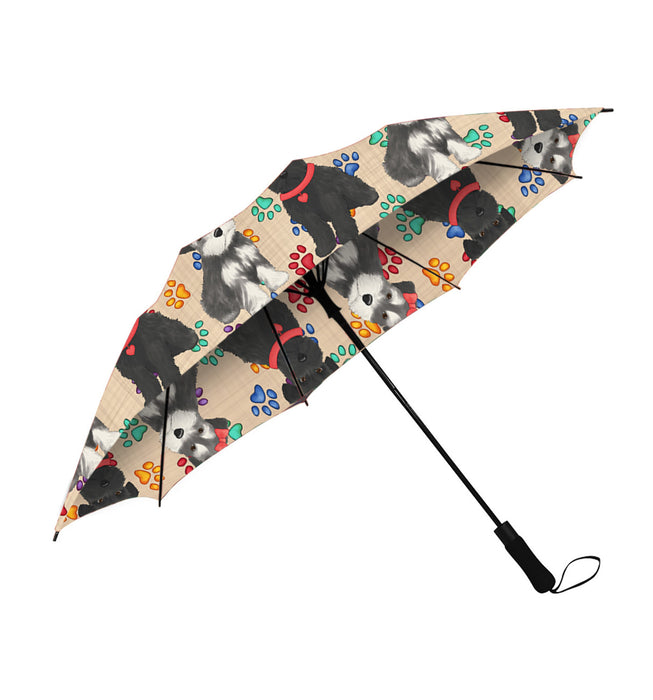 Rainbow Paw Print Schnauzer Dogs Red Semi-Automatic Foldable Umbrella