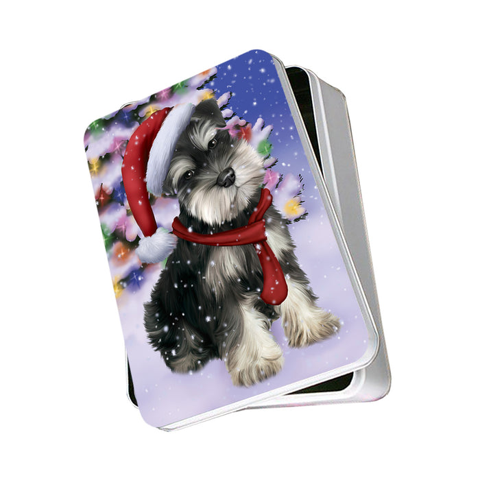 Winterland Wonderland Schnauzer Dog In Christmas Holiday Scenic Background Photo Storage Tin PITN53415