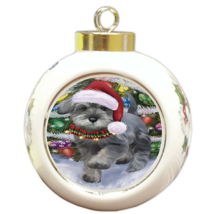 Trotting in the Snow Schnauzer Dog Round Ball Christmas Ornament RBPOR55813