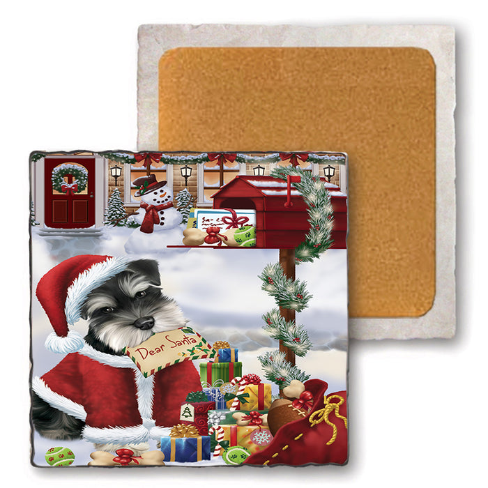Schnauzer Dog Dear Santa Letter Christmas Holiday Mailbox Set of 4 Natural Stone Marble Tile Coasters MCST48923