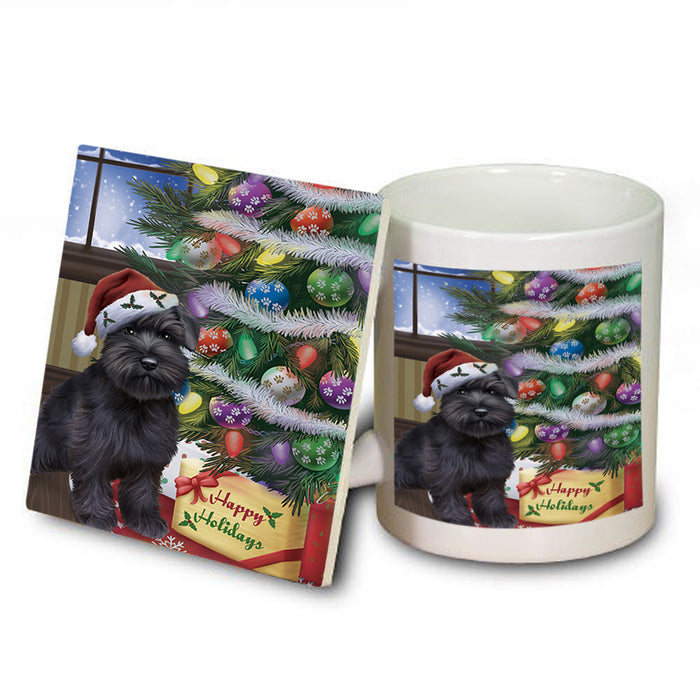 Christmas Happy Holidays Schnauzer Dog with Tree and Presents Mug and Coaster Set MUC53846