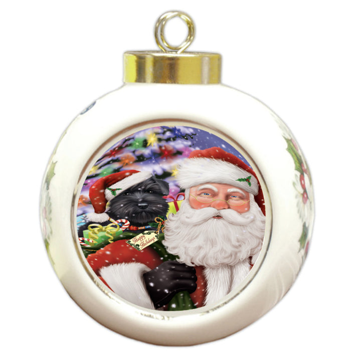 Santa Carrying Schnauzer Dog and Christmas Presents Round Ball Christmas Ornament RBPOR54012