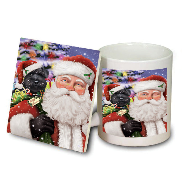 Santa Carrying Schnauzer Dog and Christmas Presents Mug and Coaster Set MUC54004