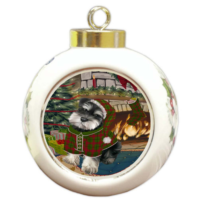 The Stocking was Hung Schnauzer Dog Round Ball Christmas Ornament RBPOR55955