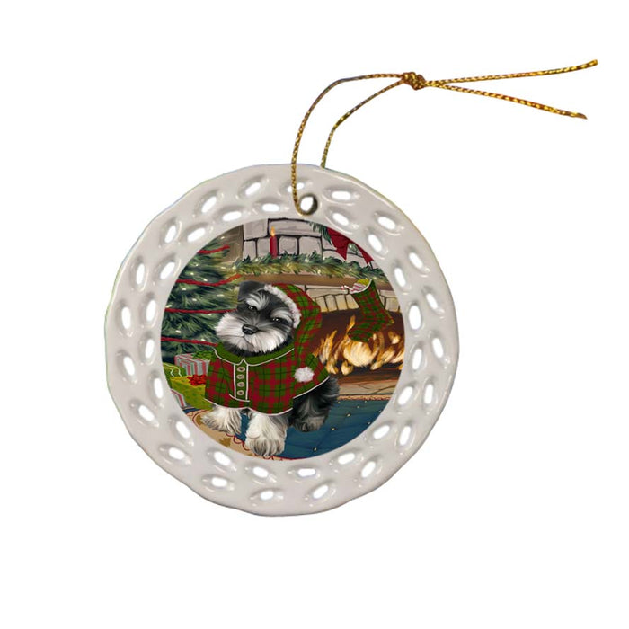 The Stocking was Hung Schnauzer Dog Ceramic Doily Ornament DPOR55955