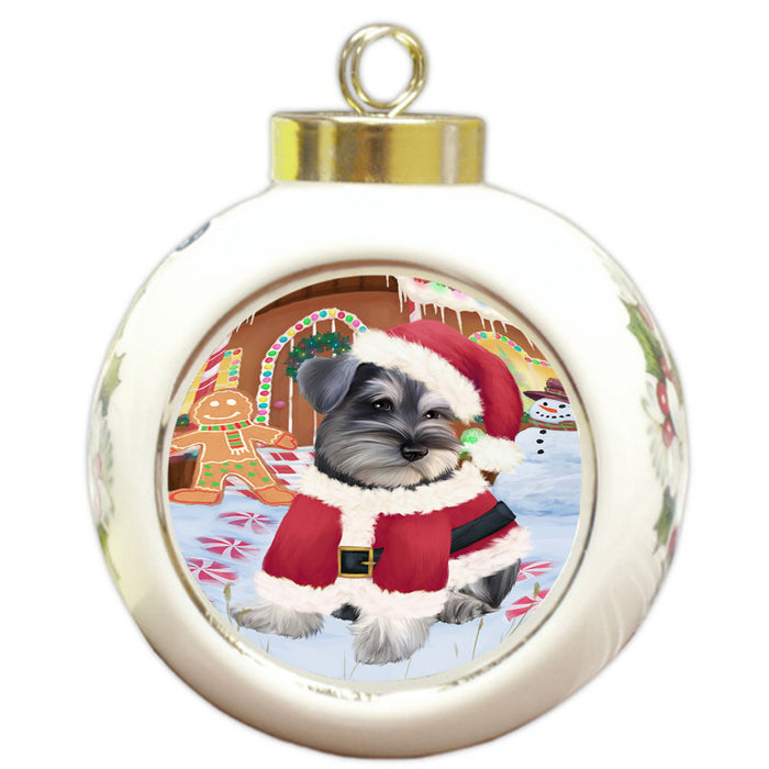 Christmas Gingerbread House Candyfest Schnauzer Dog Round Ball Christmas Ornament RBPOR56890