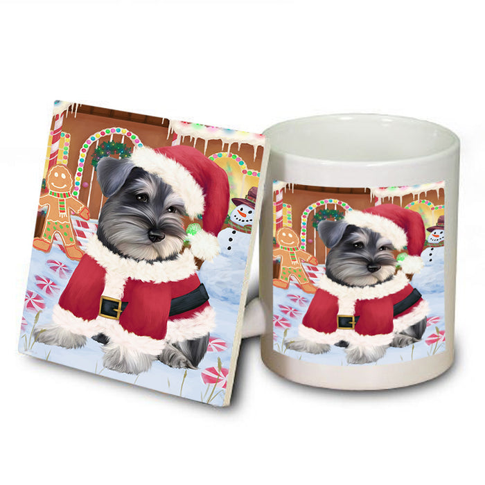 Christmas Gingerbread House Candyfest Schnauzer Dog Mug and Coaster Set MUC56526