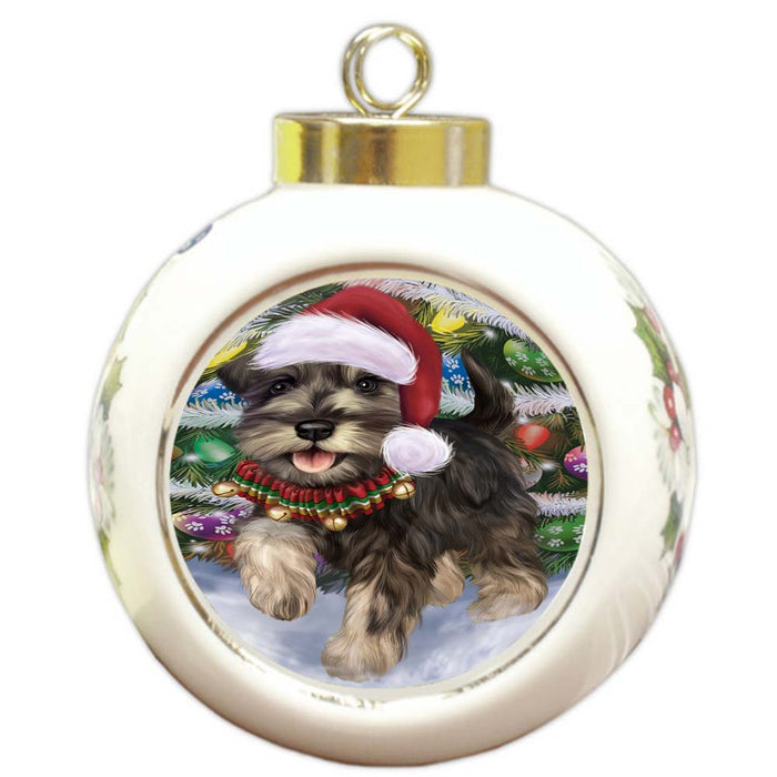 Trotting in the Snow Schnauzer Dog Round Ball Christmas Ornament RBPOR55814