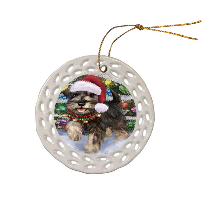 Trotting in the Snow Schnauzer Dog Ceramic Doily Ornament DPOR55814