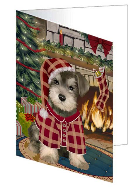The Stocking was Hung Schnauzer Dog Handmade Artwork Assorted Pets Greeting Cards and Note Cards with Envelopes for All Occasions and Holiday Seasons GCD71315