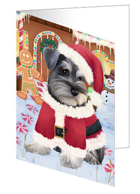 Christmas Gingerbread House Candyfest Schnauzer Dog Handmade Artwork Assorted Pets Greeting Cards and Note Cards with Envelopes for All Occasions and Holiday Seasons GCD74117