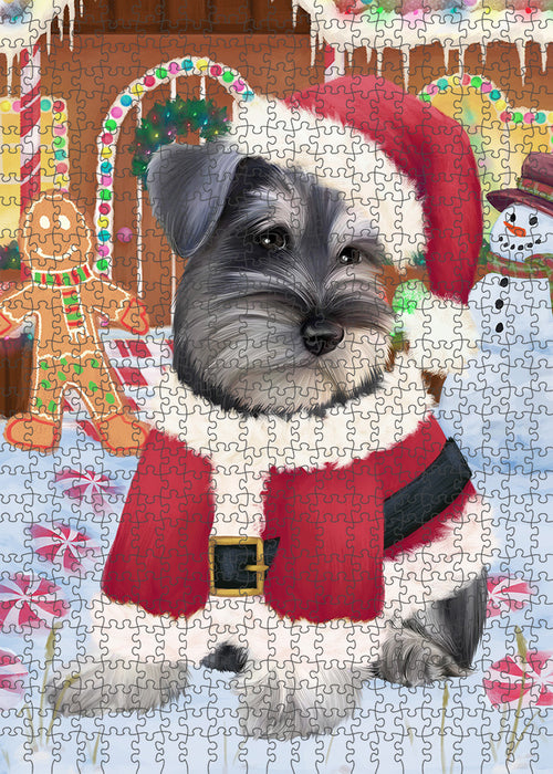 Christmas Gingerbread House Candyfest Schnauzer Dog Puzzle with Photo Tin PUZL94336