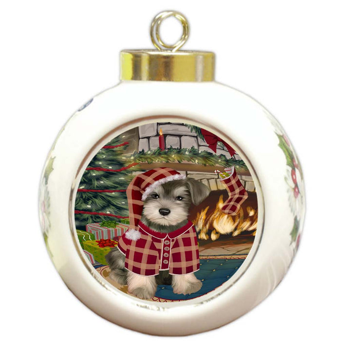 The Stocking was Hung Schnauzer Dog Round Ball Christmas Ornament RBPOR55956