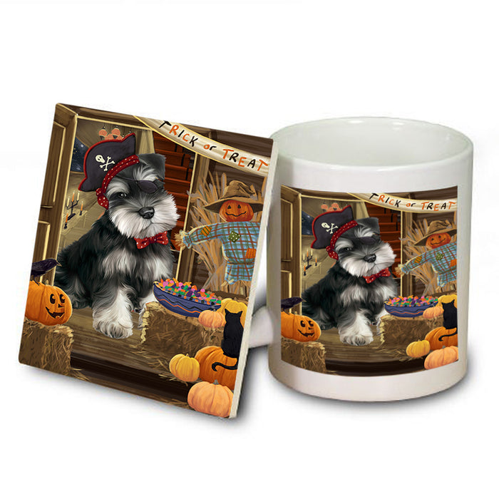 Enter at Own Risk Trick or Treat Halloween Schnauzer Dog Mug and Coaster Set MUC53258