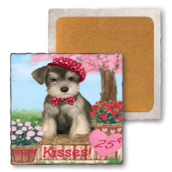Rosie 25 Cent Kisses Schnauzer Dog Set of 4 Natural Stone Marble Tile Coasters MCST51019