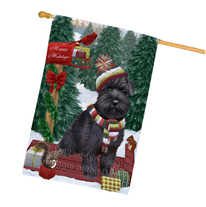 Merry Christmas Woodland Sled Schnauzer Dog House Flag FLG55451
