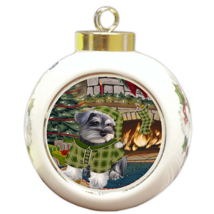 The Stocking was Hung Schnauzer Dog Round Ball Christmas Ornament RBPOR55957