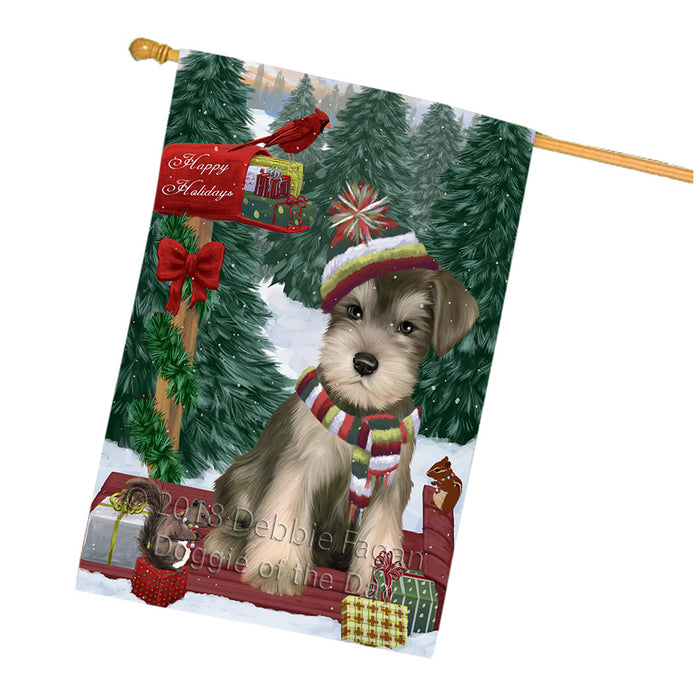 Merry Christmas Woodland Sled Schnauzer Dog House Flag FLG55452