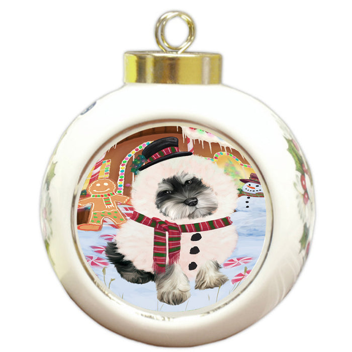 Christmas Gingerbread House Candyfest Schnauzer Dog Round Ball Christmas Ornament RBPOR56891