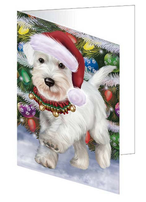 Trotting in the Snow Schnauzer Dog Handmade Artwork Assorted Pets Greeting Cards and Note Cards with Envelopes for All Occasions and Holiday Seasons GCD70892