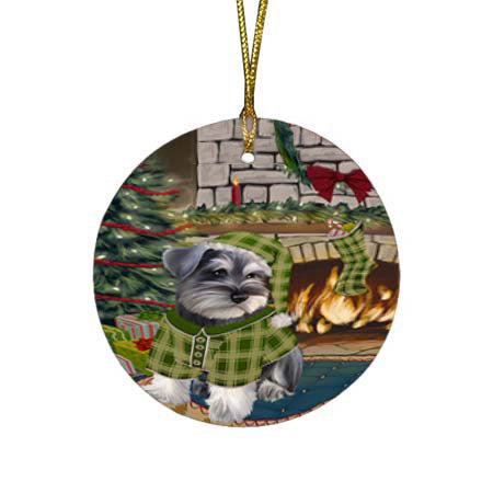 The Stocking was Hung Schnauzer Dog Round Flat Christmas Ornament RFPOR55957