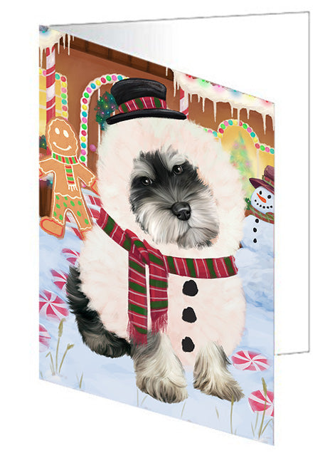 Christmas Gingerbread House Candyfest Schnauzer Dog Handmade Artwork Assorted Pets Greeting Cards and Note Cards with Envelopes for All Occasions and Holiday Seasons GCD74120
