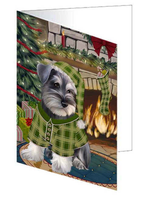 The Stocking was Hung Schnauzer Dog Handmade Artwork Assorted Pets Greeting Cards and Note Cards with Envelopes for All Occasions and Holiday Seasons GCD71318