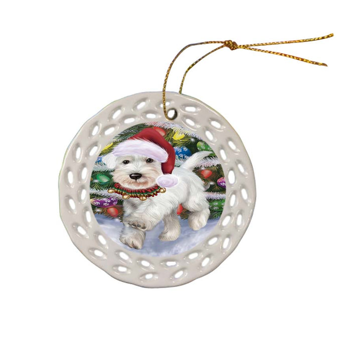 Trotting in the Snow Schnauzer Dog Ceramic Doily Ornament DPOR55815